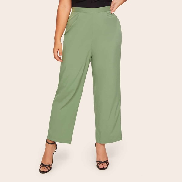 

Plus Zipper Fly Palazzo Pants, Green pastel