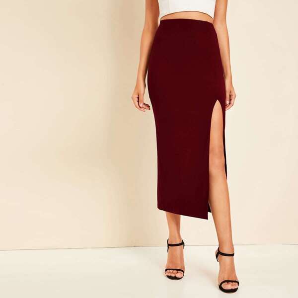 

High Split Front Solid Skirt