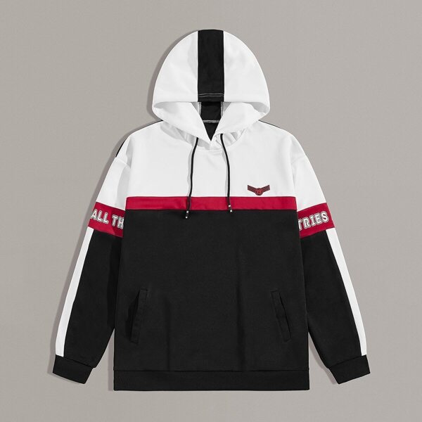 

Men Cut And Sew Letter Print Drawstring Hoodie