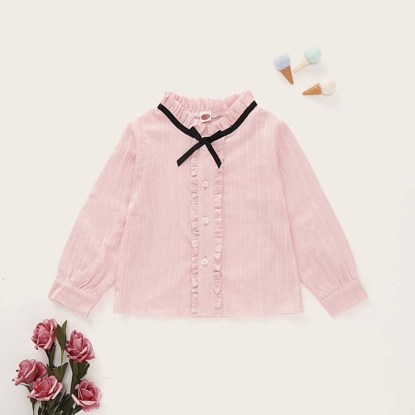 

Toddler Girls Frill Trim Contrast Tape Blouse, Pink