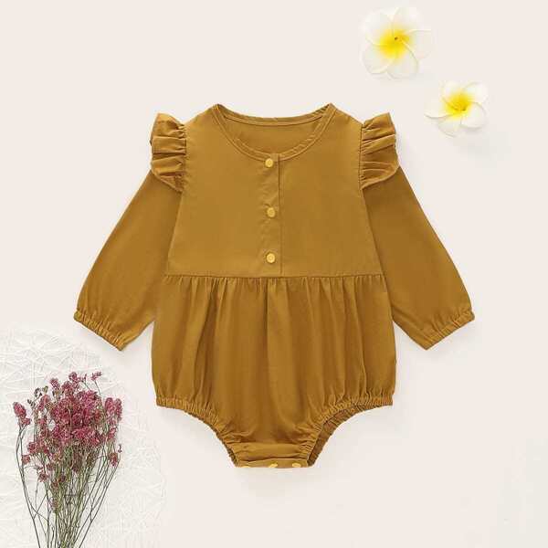 

Baby Girl Half Button Ruffle Trim Romper