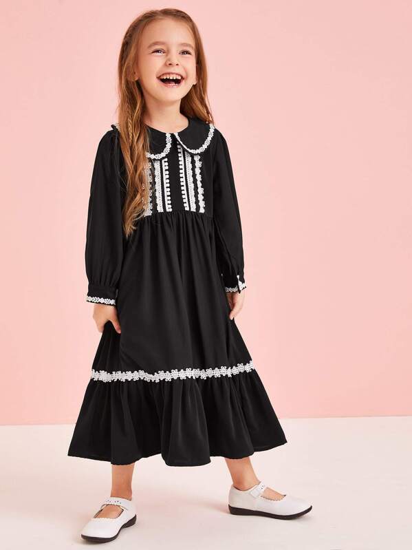 

Toddler Girls Lace Panel Ruffle Hem Peter Pan Dress, Black, Sofia B