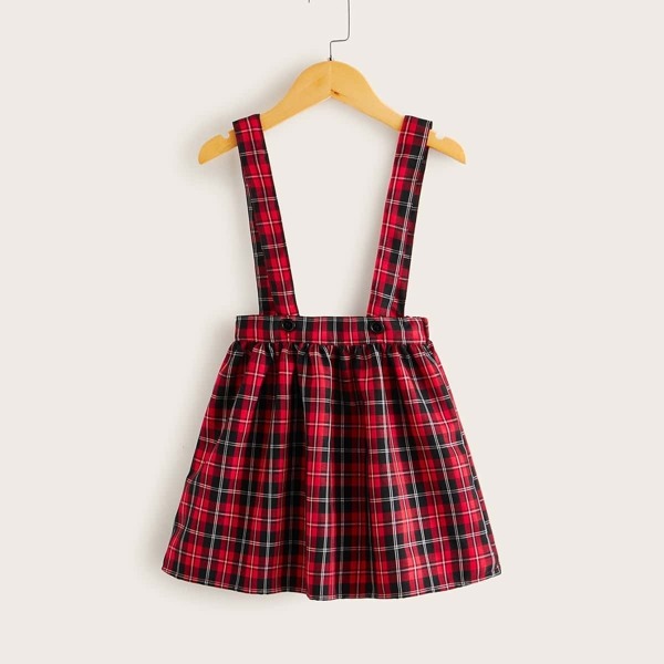 

Toddler Girls Tartan Plaid Pinafore Skirt, Red