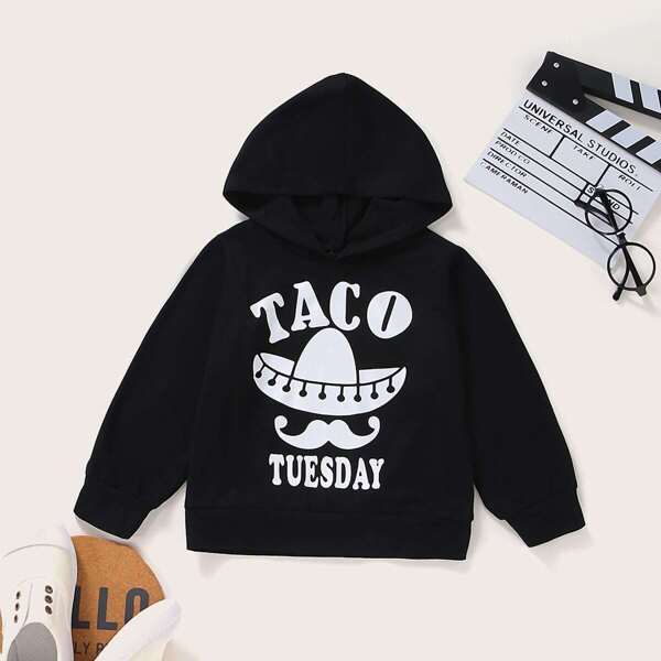 

Toddler Boys Letter And Moustache Print Hoodie