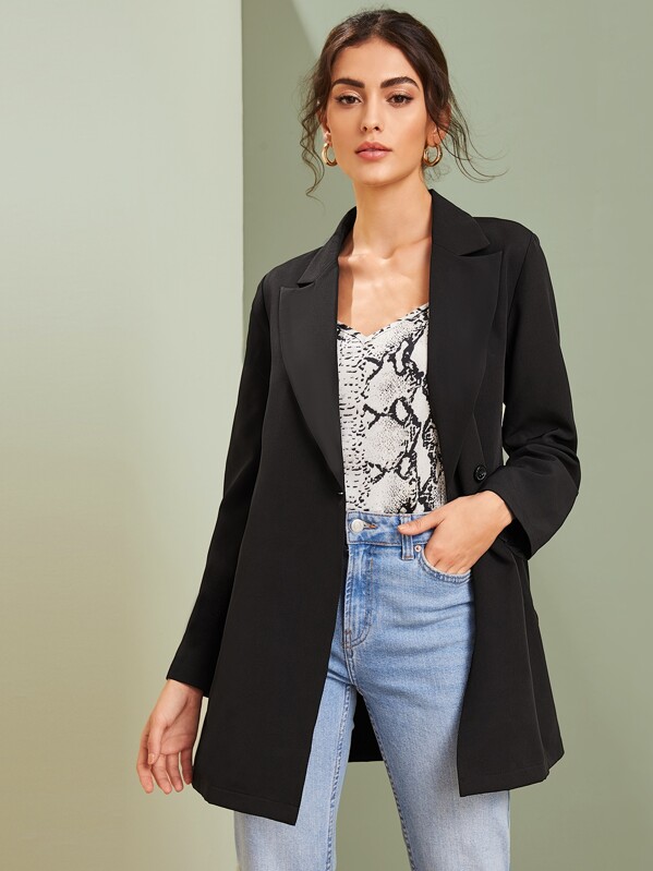 

Lapel Collar O-ring Belted Blazers, Black, Carol A