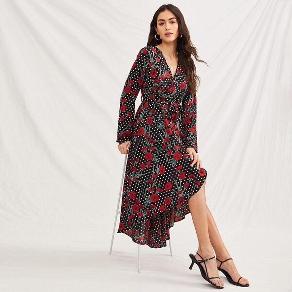 

Floral Self Tie Tulip Hem A-line Dress, Multicolor