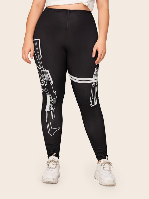 

Plus Gun Print Skinny Leggings, Black, Carol