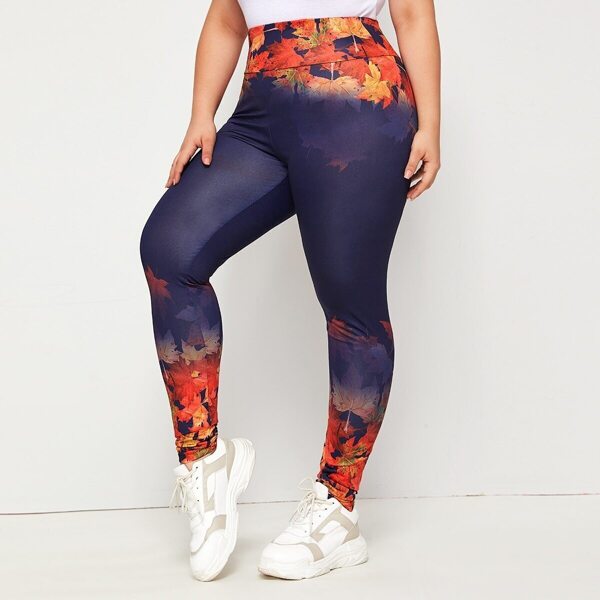 

Plus Wide Band Leaf Print Leggings