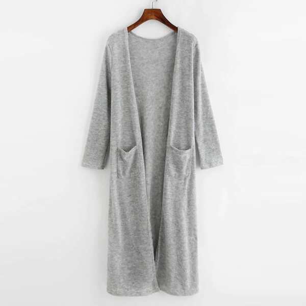 

Plus Open Front Dual Pocket Longline Cardigan, Grey