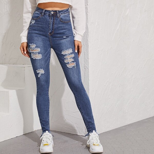 

Washed Ripped High Waist Skinny Jeans, Blue