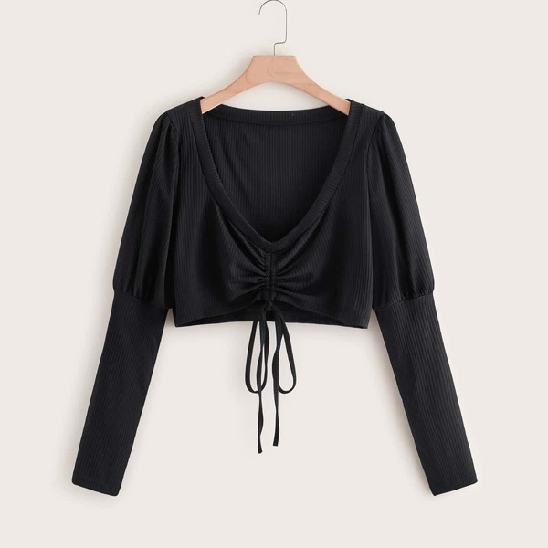 

Plus Ruched Drawstring Detail Crop Sweater