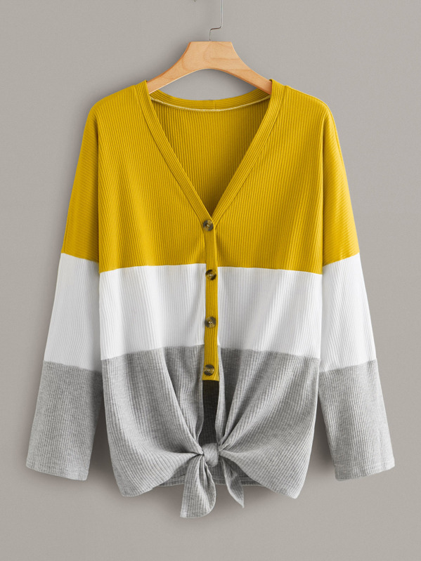 

Plus Cut And Sew Tie Front Sweater, Multicolor