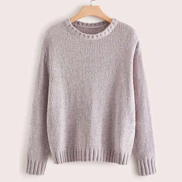 

Plus Solid Drop Shoulder Sweater, Purple pastel
