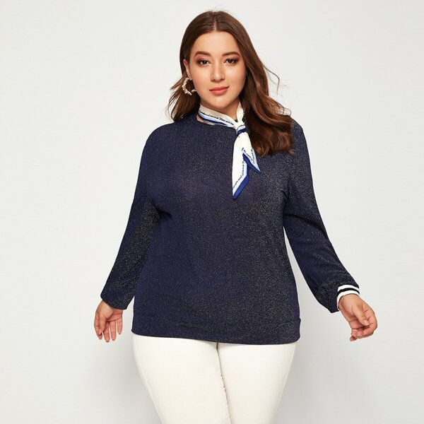 

Plus Long Sleeve Glitter Tee With Scarf