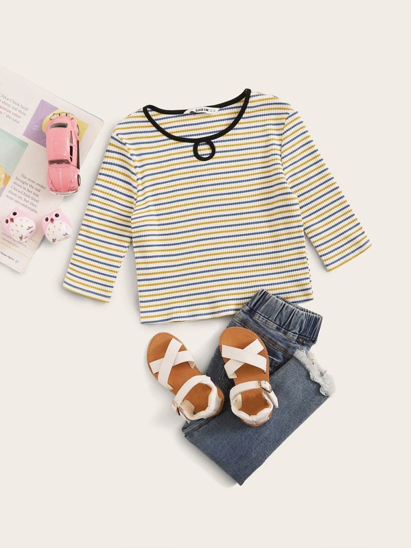 

Girls Cutout Front Rib-knit Striped Tee, Multicolor