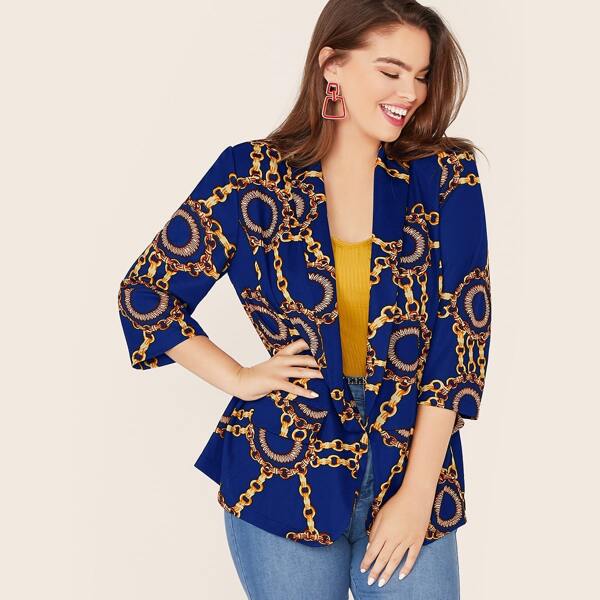 

Plus Shawl Collar Chain Print Blazer