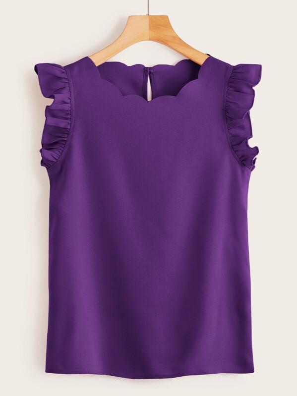 

Ruffle Armhole Scallop Edge Top, Purple