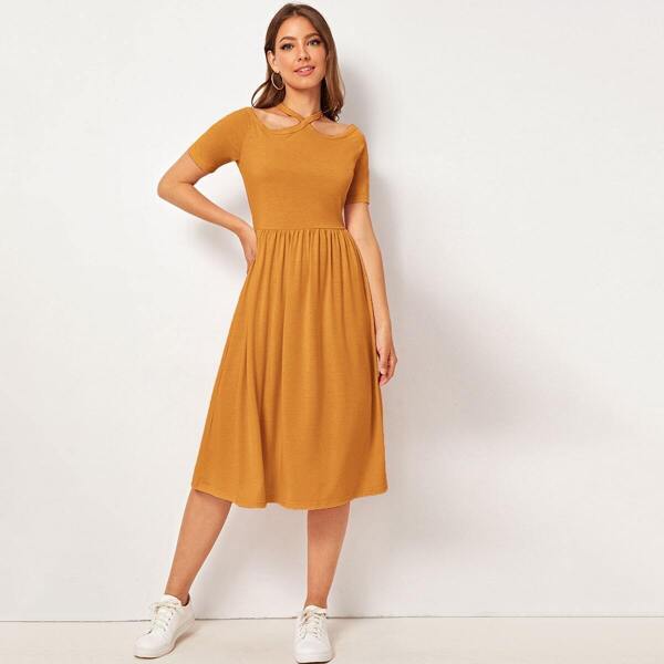 

Solid Cut-out Halter Dress