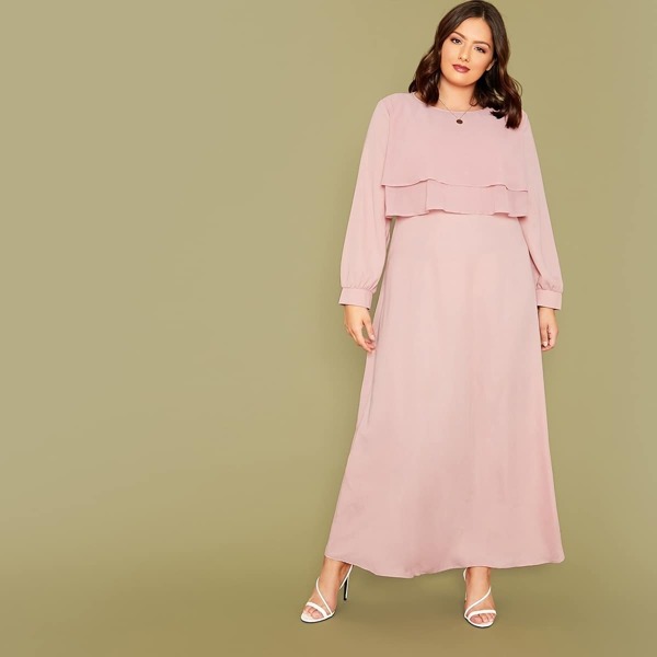

Plus Ruffle Trim Layered Maxi Dress, Pink pastel