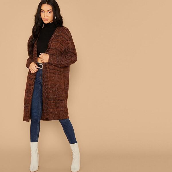 

Open Front Pocket Detail Knit Cardigan, Brown