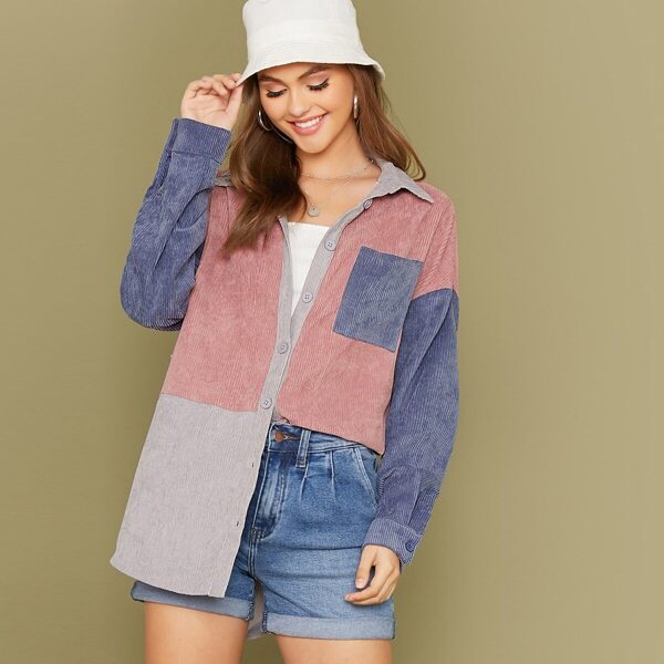

Pocket Front Cut-and-sew Cord Coat, Multicolor