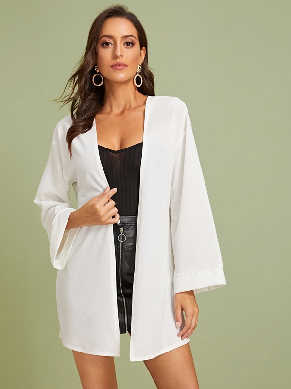 

Bell Sleeve Open Placket Solid Coat, White, Mary P.