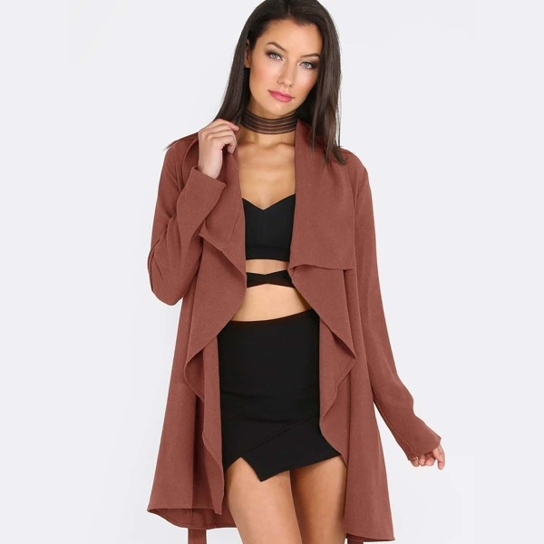 

Waterfall Collar Self Belted Coat