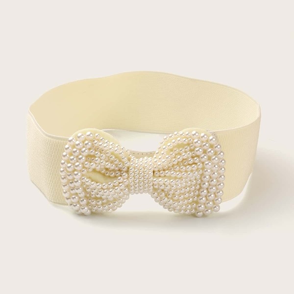 

Girls Faux Pearl Bow Knot Decor Corset Belt, White
