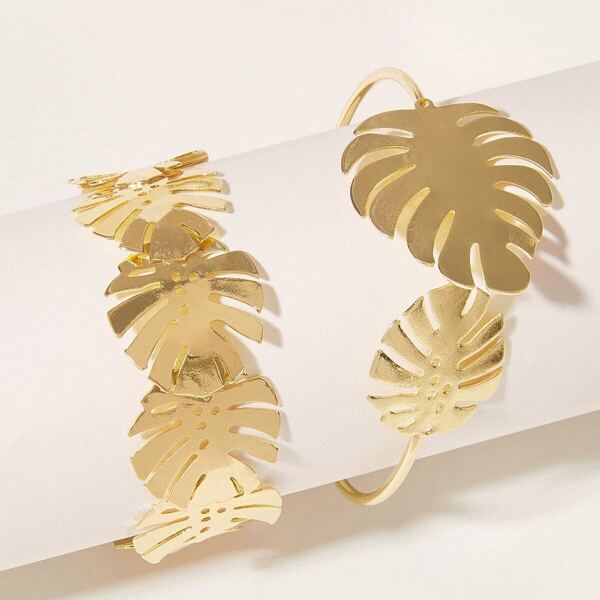 

Leaf Decor Cuff Bracelet 2pcs