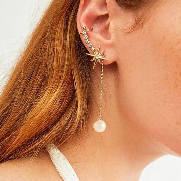 

Star Decor Faux Pearl Chain Drop Earrings 1pair