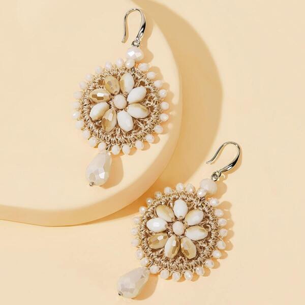 

Round Beaded Braided Round Drop Earrings 1pair, Multicolor