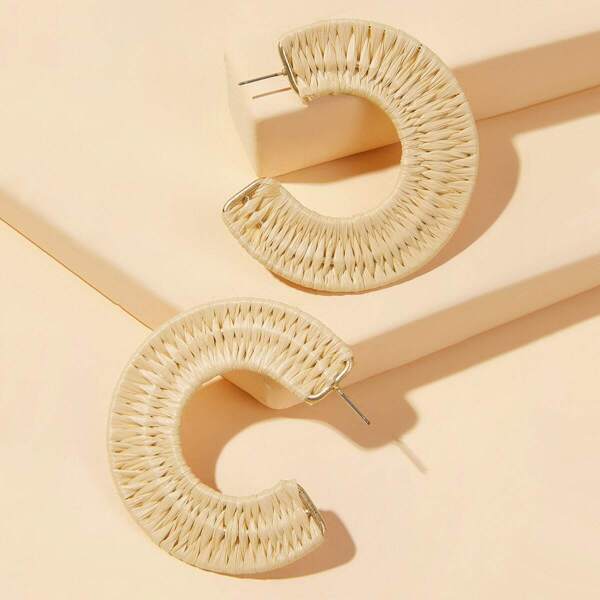 

Открытые плетеные серьги-кольца 1 пара, Бежевые