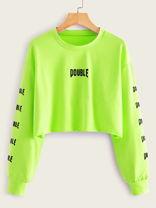 

Neon Green Letter Graphic Crop Sweatshirt