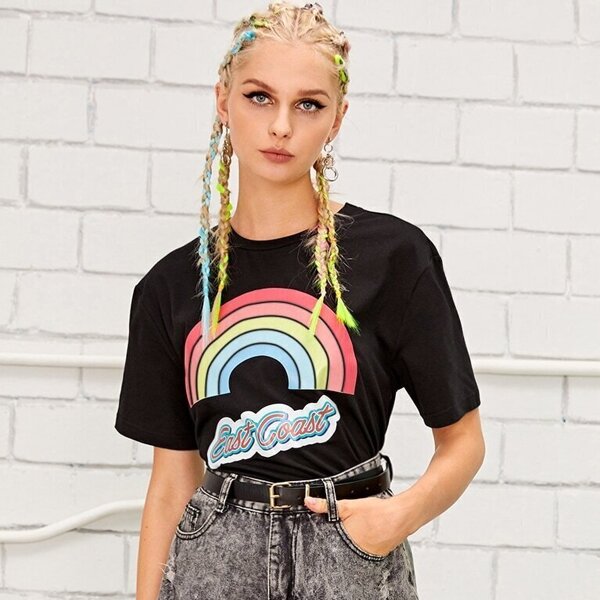

Letter And Rainbow Print Tee, Black