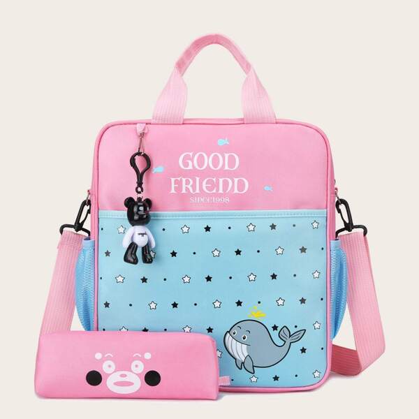 

Girls Star Print Backpack With Pencil Case, Multicolor