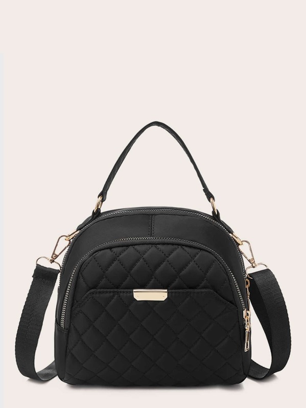 

Quilted Satchel Backpack, Black