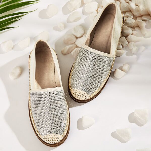

Cap Toe Rhinestone Decor Flats, Silver