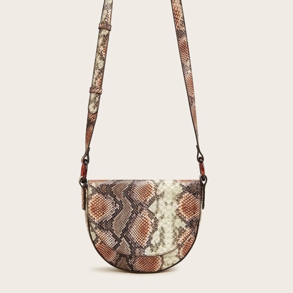 

Snakeskin Print Flap Semicircle Crossbody Bag