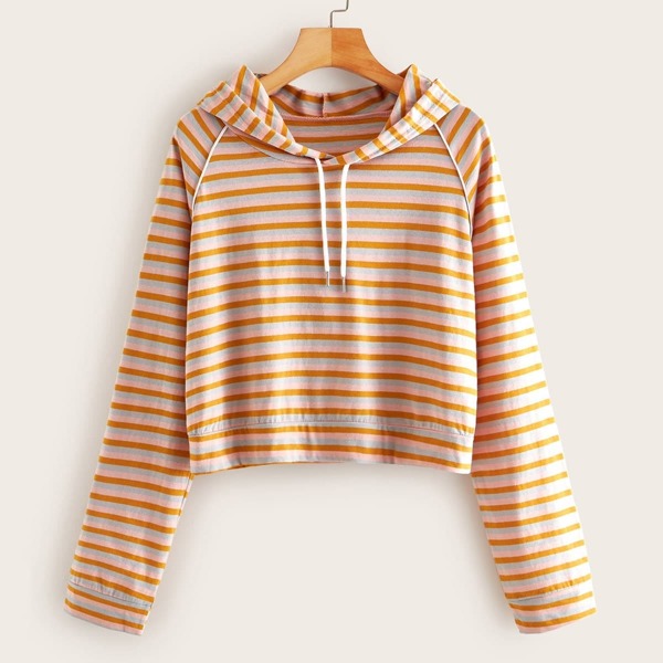 

Multicoloured Raglan Sleeve Drawstring Hoodie, Multicolor