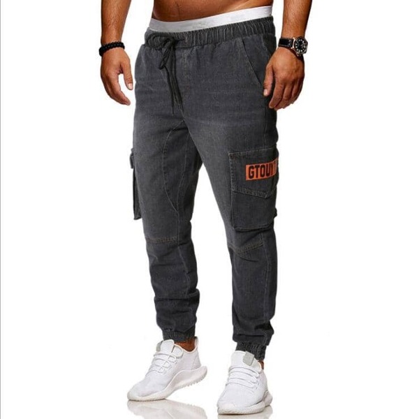 

Men Pocket Side Drawstring Waist Jeans, Grey