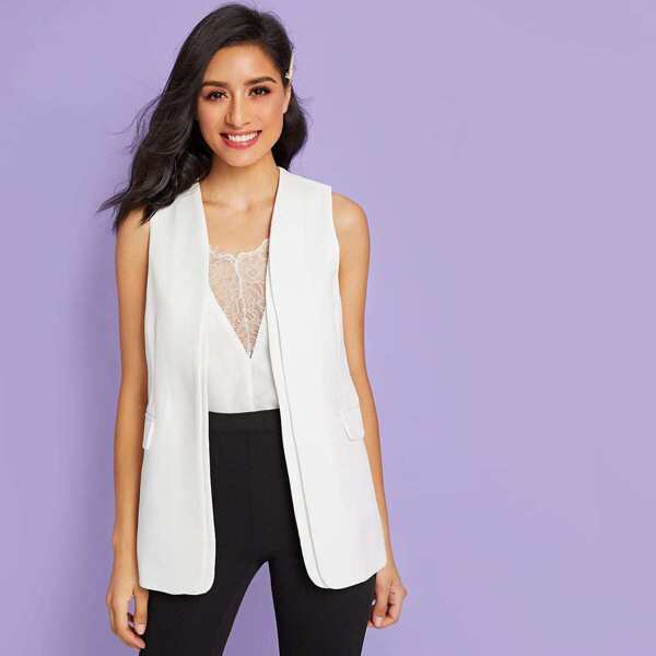 

Pocket Side Solid Blazer Vest, White