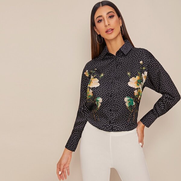 

Polka Dot & Floral Print Blouse