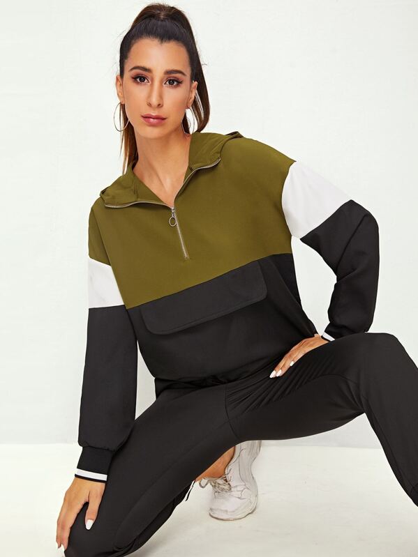 

Cut And Sew Half Zip Hooded Jacket, Multicolor, Gabe
