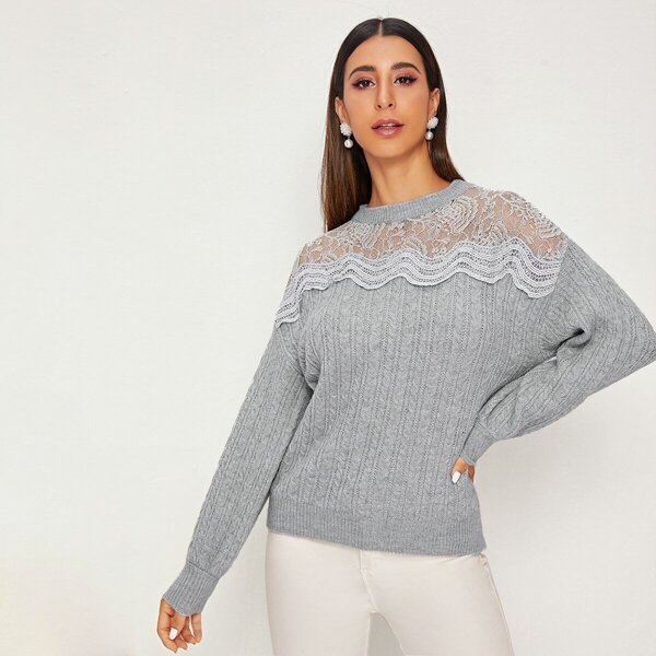 

Lace Panel Cable Knit Jumper