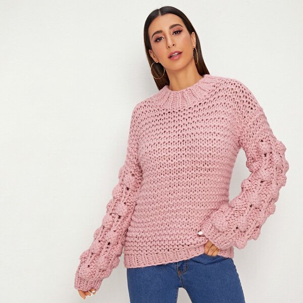 

Ball Shaped Lantern Sleeve Pullover Sweater