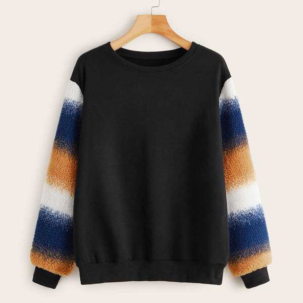 

Contrast Ombre Sleeve Teddy Sweatshirt, Black