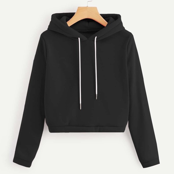 

Long Sleeve Drawstring Hooded Sweatshirt, Black