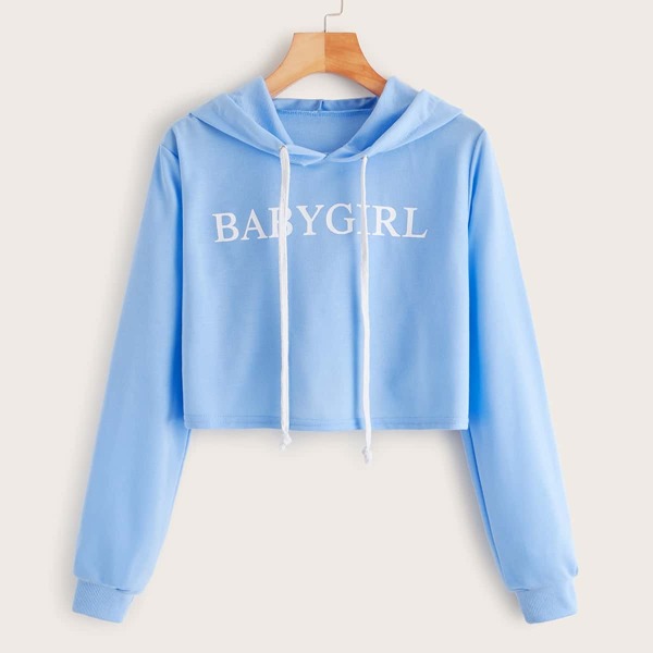 

Letter Print Drawstring Crop Hoodie