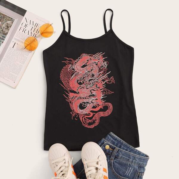 

Dragon Print Sleeveless Cami Top
