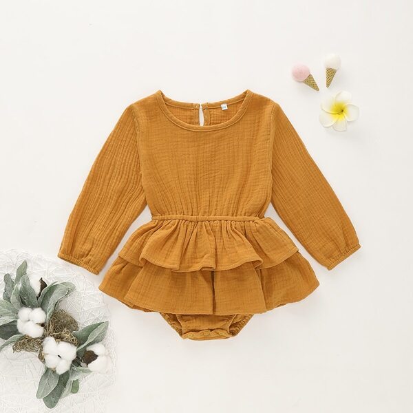 

Toddler Girls Tiered Layer Ruffle Trim Romper, Yellow